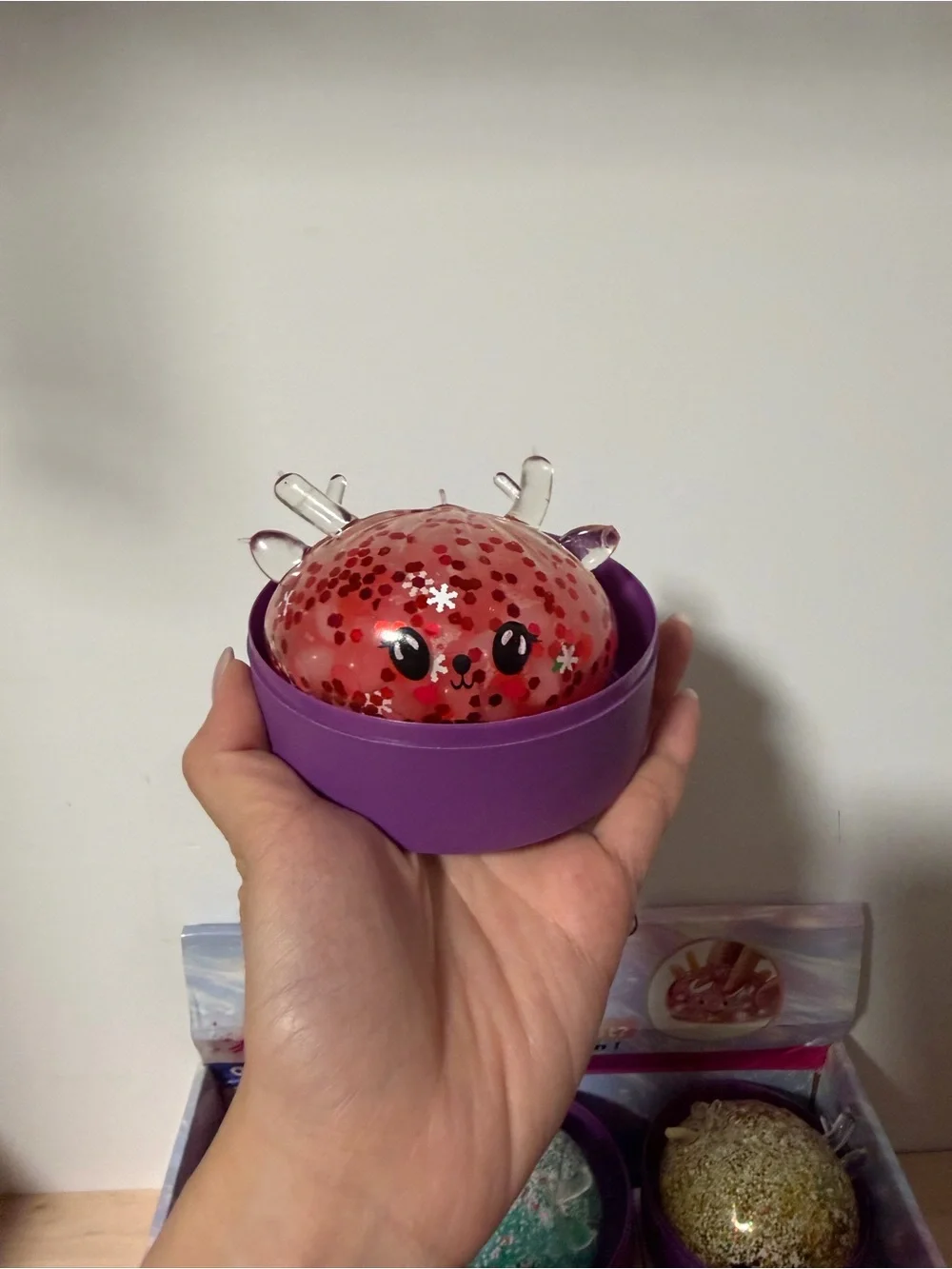 Dumpling Squishy Reindeer  Christmas Fidget Bun - Glitter Rainbow Mystery